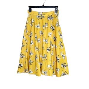 MODCLOTH Unicorn Horse Carousel Whimsical Merry Go Round Print Yellow Skirt